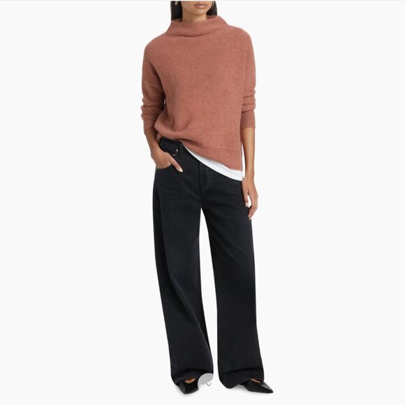 Vince Sweaters - New Vince Plush Two-ply Cashmere Funnel Neck Pullover Sweater in Vintage Rose